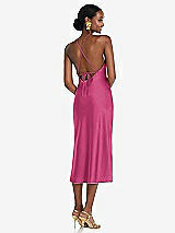 Rear View Thumbnail - Tea Rose Diamond Halter Bias Midi Slip Dress with Convertible Straps
