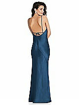 Alt View 1 Thumbnail - Dusk Blue V-Neck Convertible Strap Bias Slip Dress with Front Slit