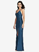 Side View Thumbnail - Dusk Blue V-Neck Convertible Strap Bias Slip Dress with Front Slit