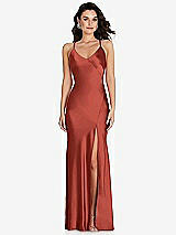 Front View Thumbnail - Amber Sunset V-Neck Convertible Strap Bias Slip Dress with Front Slit