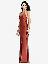 Side View Thumbnail - Amber Sunset V-Neck Convertible Strap Bias Slip Dress with Front Slit
