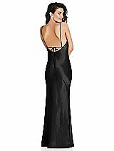 Alt View 1 Thumbnail - Black V-Neck Convertible Strap Bias Slip Dress with Front Slit