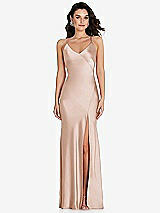Front View Thumbnail - Cameo V-Neck Convertible Strap Bias Slip Dress with Front Slit
