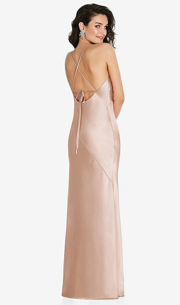 Back View - Cameo V-Neck Convertible Strap Bias Slip Dress with Front Slit