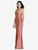 Side View Thumbnail - Desert Rose V-Neck Convertible Strap Bias Slip Dress with Front Slit