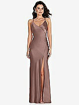 Front View Thumbnail - Sienna V-Neck Convertible Strap Bias Slip Dress with Front Slit