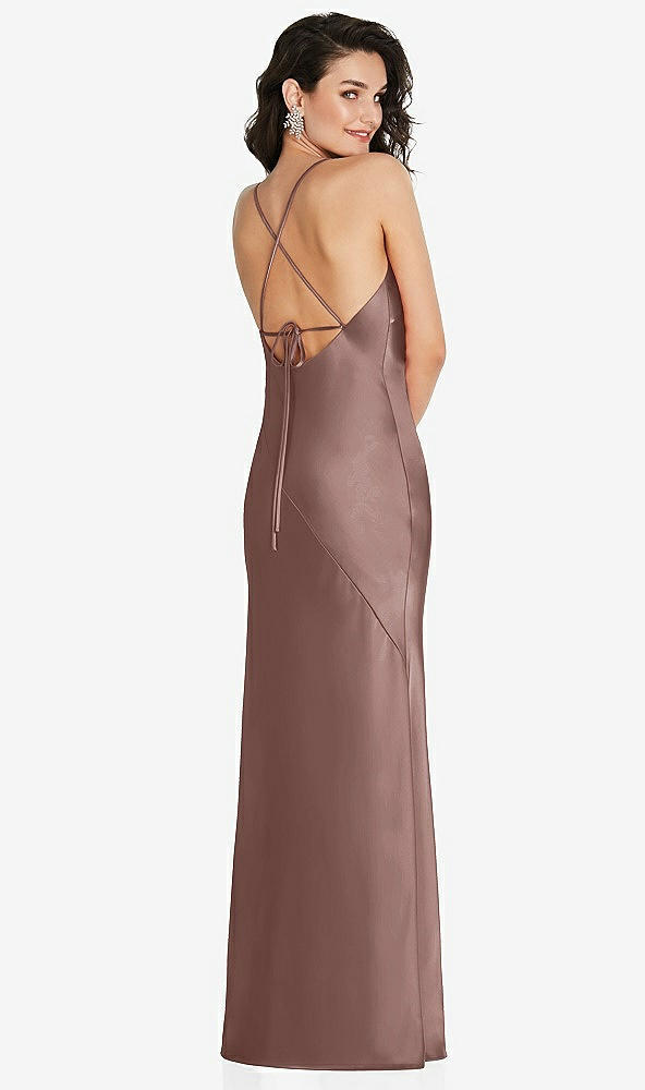 Back View - Sienna V-Neck Convertible Strap Bias Slip Dress with Front Slit
