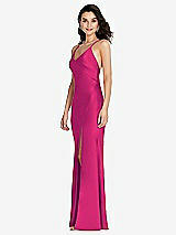 Side View Thumbnail - Think Pink V-Neck Convertible Strap Bias Slip Dress with Front Slit