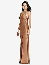 Side View Thumbnail - Toffee V-Neck Convertible Strap Bias Slip Dress with Front Slit