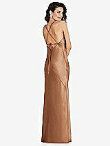 Rear View Thumbnail - Toffee V-Neck Convertible Strap Bias Slip Dress with Front Slit