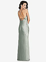 Rear View Thumbnail - Willow Green V-Neck Convertible Strap Bias Slip Dress with Front Slit