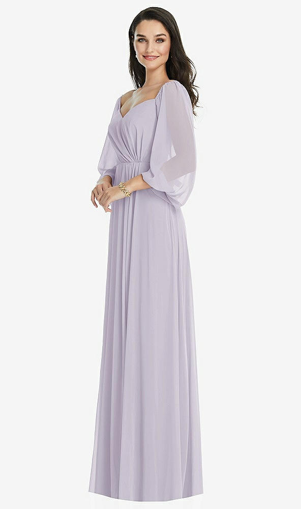 Front View - Moondance Off-the-Shoulder Puff Sleeve Maxi Dress with Front Slit