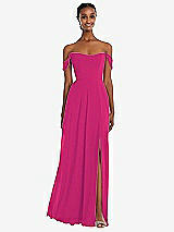 Front View Thumbnail - Think Pink Off-the-Shoulder Basque Neck Maxi Dress with Flounce Sleeves