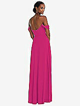 Rear View Thumbnail - Think Pink Off-the-Shoulder Basque Neck Maxi Dress with Flounce Sleeves
