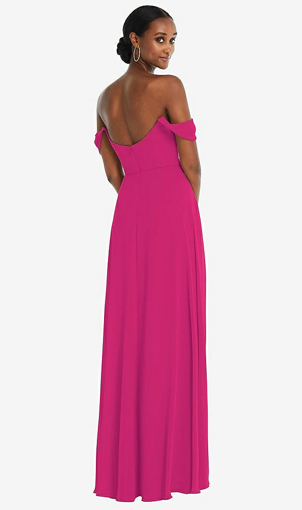 Back View - Think Pink Off-the-Shoulder Basque Neck Maxi Dress with Flounce Sleeves