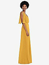 Alt View 2 Thumbnail - NYC Yellow V-Neck Split Sleeve Blouson Bodice Maxi Dress