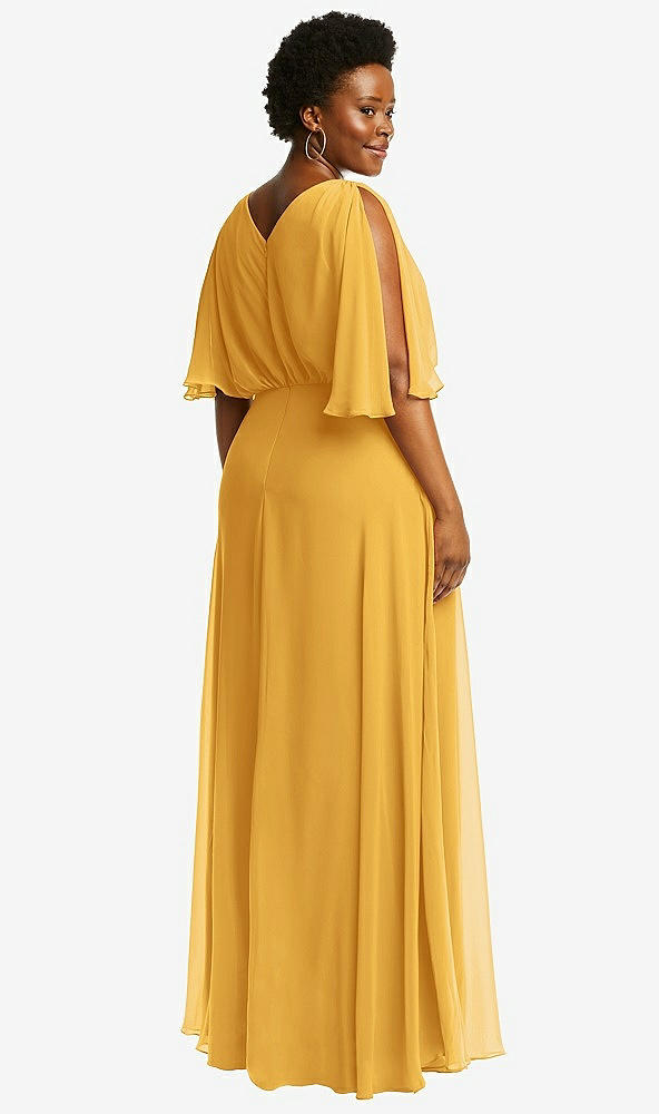 Back View - NYC Yellow V-Neck Split Sleeve Blouson Bodice Maxi Dress