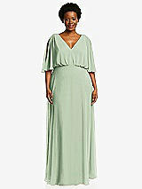 Front View Thumbnail - Celadon V-Neck Split Sleeve Blouson Bodice Maxi Dress