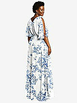 Rear View Thumbnail - Cottage Rose Dusk Blue V-Neck Split Sleeve Blouson Bodice Maxi Dress