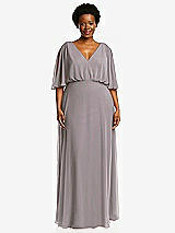 Front View Thumbnail - Cashmere Gray V-Neck Split Sleeve Blouson Bodice Maxi Dress