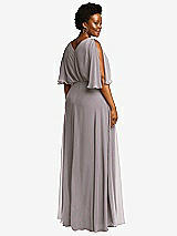 Rear View Thumbnail - Cashmere Gray V-Neck Split Sleeve Blouson Bodice Maxi Dress