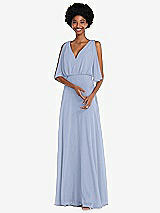 Alt View 1 Thumbnail - Sky Blue V-Neck Split Sleeve Blouson Bodice Maxi Dress