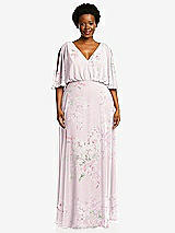 Front View Thumbnail - Watercolor Print V-Neck Split Sleeve Blouson Bodice Maxi Dress