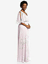 Side View Thumbnail - Watercolor Print V-Neck Split Sleeve Blouson Bodice Maxi Dress