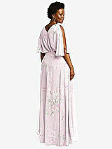Rear View Thumbnail - Watercolor Print V-Neck Split Sleeve Blouson Bodice Maxi Dress