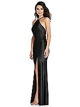 Side View Thumbnail - Black Halter Convertible Strap Bias Slip Dress With Front Slit