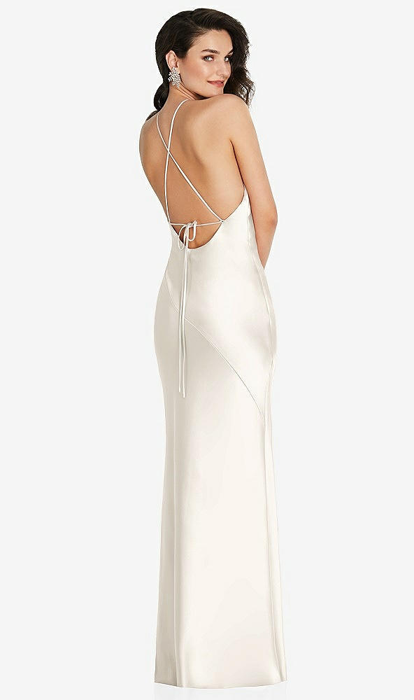 Back View - Ivory Halter Convertible Strap Bias Slip Dress With Front Slit