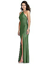 Side View Thumbnail - Vineyard Green Halter Convertible Strap Bias Slip Dress With Front Slit