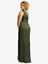 Rear View Thumbnail - Olive Green One-Shoulder Draped Twist Empire Waist Trumpet Gown