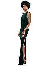 Side View Thumbnail - Evergreen Jewel Neck Sleeveless Maxi Dress with Bias Skirt