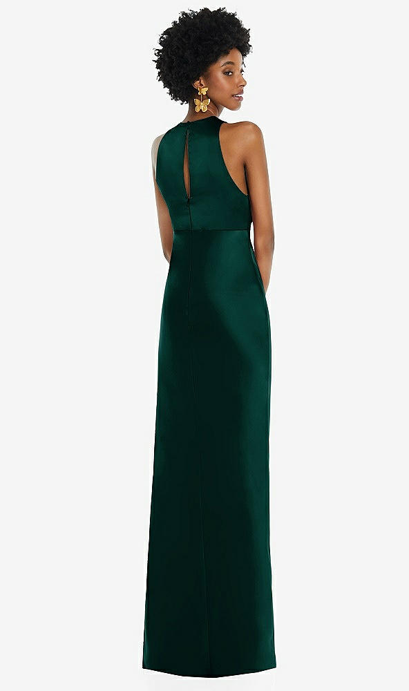 Back View - Evergreen Jewel Neck Sleeveless Maxi Dress with Bias Skirt
