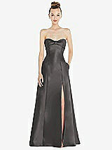 Front View Thumbnail - Caviar Gray Bow Cuff Strapless Satin Ball Gown with Pockets