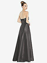 Rear View Thumbnail - Caviar Gray Bow Cuff Strapless Satin Ball Gown with Pockets
