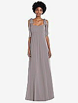 Front View Thumbnail - Cashmere Gray Convertible Tie-Shoulder Empire Waist Maxi Dress