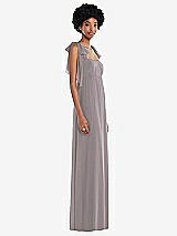 Side View Thumbnail - Cashmere Gray Convertible Tie-Shoulder Empire Waist Maxi Dress