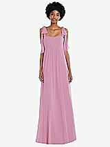 Front View Thumbnail - Powder Pink Convertible Tie-Shoulder Empire Waist Maxi Dress