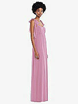 Side View Thumbnail - Powder Pink Convertible Tie-Shoulder Empire Waist Maxi Dress