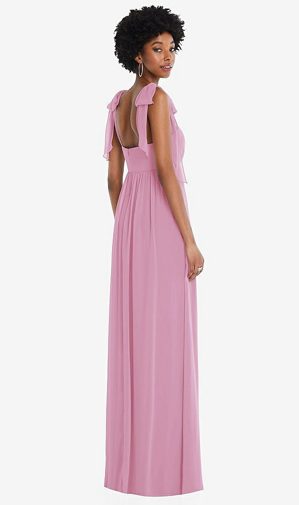 Back View - Powder Pink Convertible Tie-Shoulder Empire Waist Maxi Dress