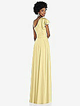 Rear View Thumbnail - Pale Yellow Draped One-Shoulder Flutter Sleeve Maxi Dress with Front Slit