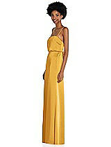 Side View Thumbnail - NYC Yellow Low Tie-Back Maxi Dress with Adjustable Skinny Straps