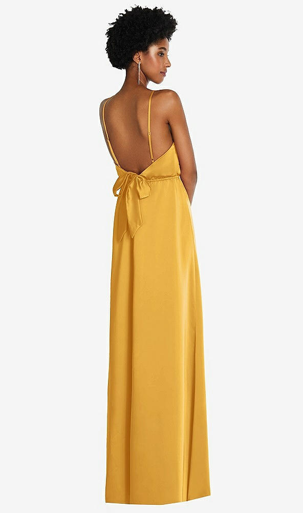 Back View - NYC Yellow Low Tie-Back Maxi Dress with Adjustable Skinny Straps