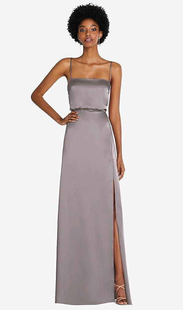 Front View - Cashmere Gray Low Tie-Back Maxi Dress with Adjustable Skinny Straps