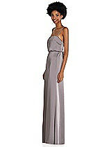 Side View Thumbnail - Cashmere Gray Low Tie-Back Maxi Dress with Adjustable Skinny Straps