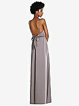 Rear View Thumbnail - Cashmere Gray Low Tie-Back Maxi Dress with Adjustable Skinny Straps