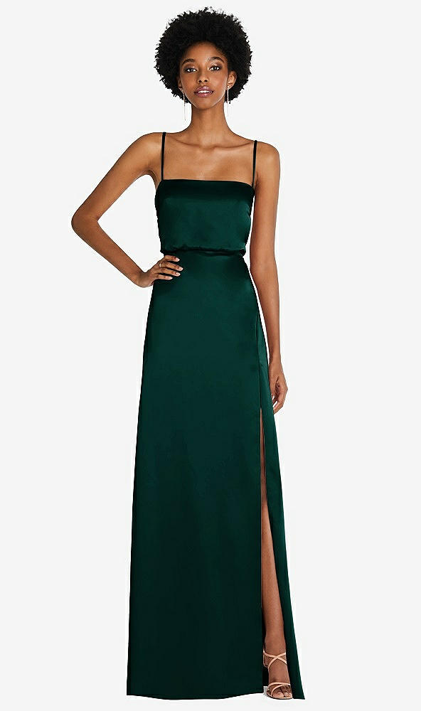 Front View - Evergreen Low Tie-Back Maxi Dress with Adjustable Skinny Straps