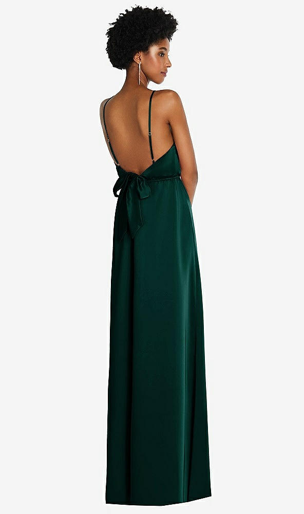 Back View - Evergreen Low Tie-Back Maxi Dress with Adjustable Skinny Straps